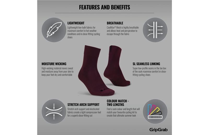 GripGrab Sykkelsokker Lightweight SL Mørkerød