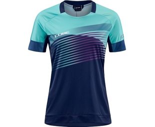Pyöräilypaita Cube Teamline W's Round Neck Jersey S/S Blue N Mint