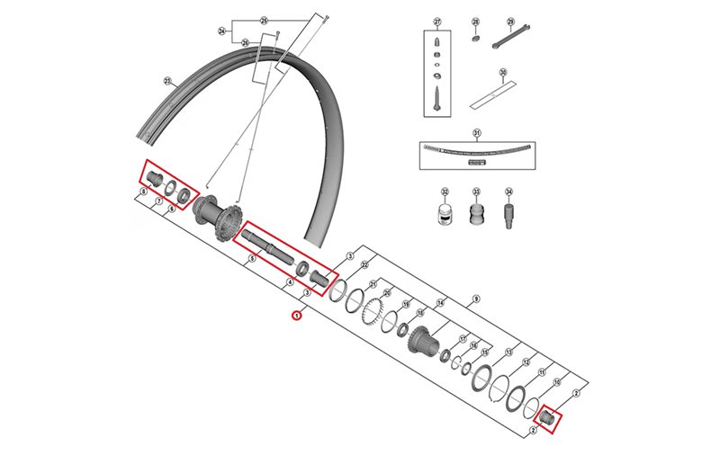 Nav axel Shimano XTR Complete WH-M9220 Bak
