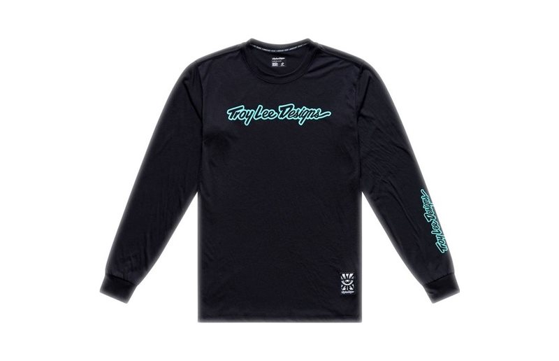 Cykeltröja Troy Lee Designs Skyline Ride Long Sleeve Tee Signature Black/Real Teal