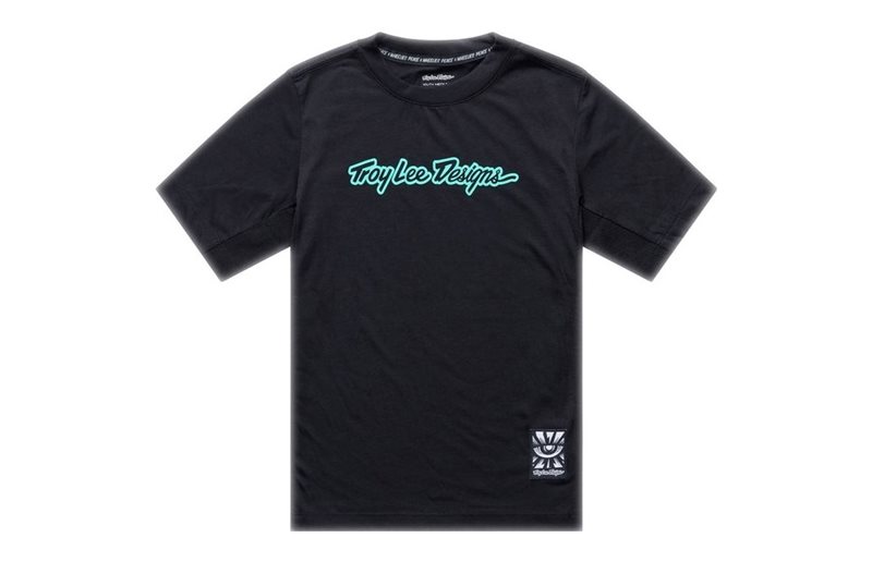 Cykeltröja Troy Lee Designs Youth Skyline Ride Short Sleeve Tee Signature Black/Real Teal