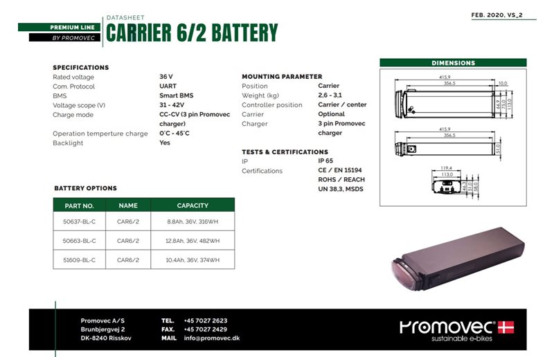 Promovec Batteri Elcykel 10,4 Ah 36v Carrier 2/6 - Ink.