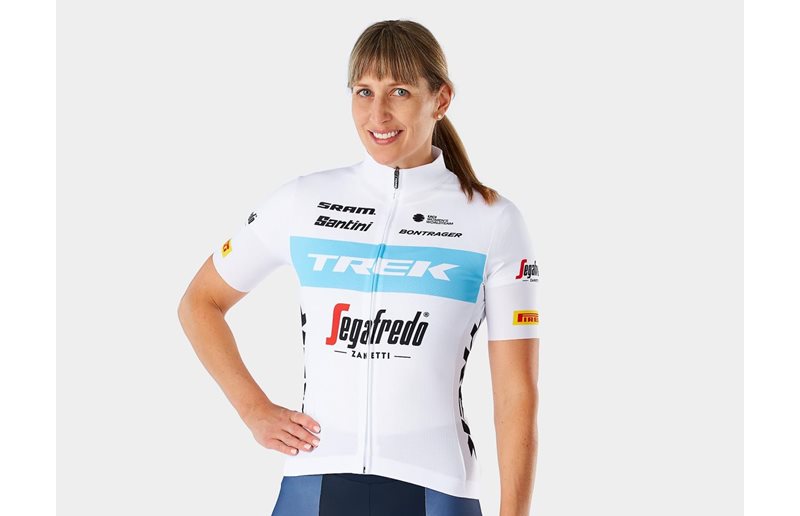 Santini Naisten pyöräilypaita Trek-Segafredo Team Replica Womens Valkoinen/Vaaleansininen