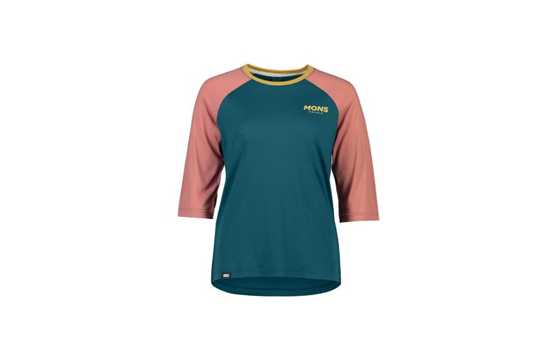 Mons Royal Sykkeltrøye Wool Womens Tarn Freeride Raglan 3/4 Deepteal/Pinkclay